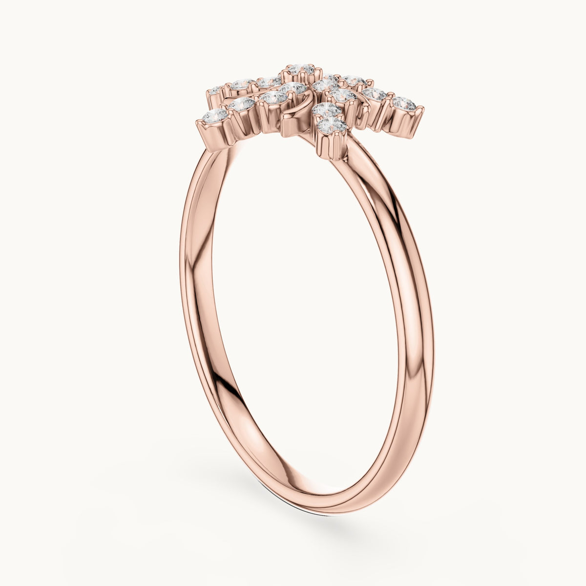 Round lab-grown diamond palm spray ring in rose gold, 0.126 CT TW, view 1