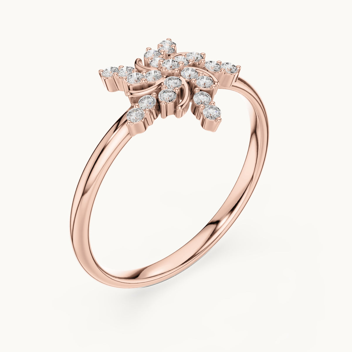 Round lab-grown diamond palm spray ring in rose gold, 0.126 CT TW, view 2