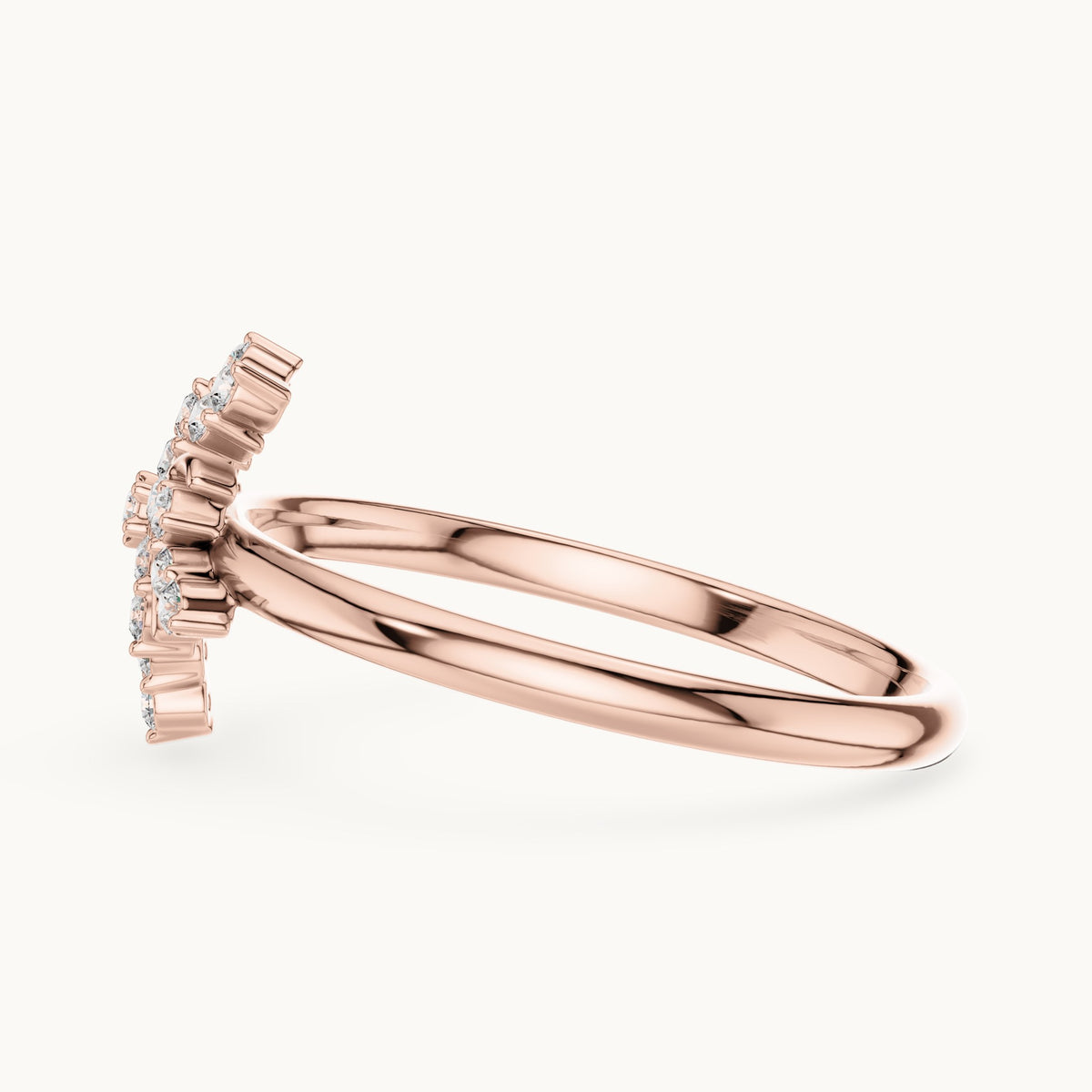 Round lab-grown diamond palm spray ring in rose gold, 0.126 CT TW, view 3