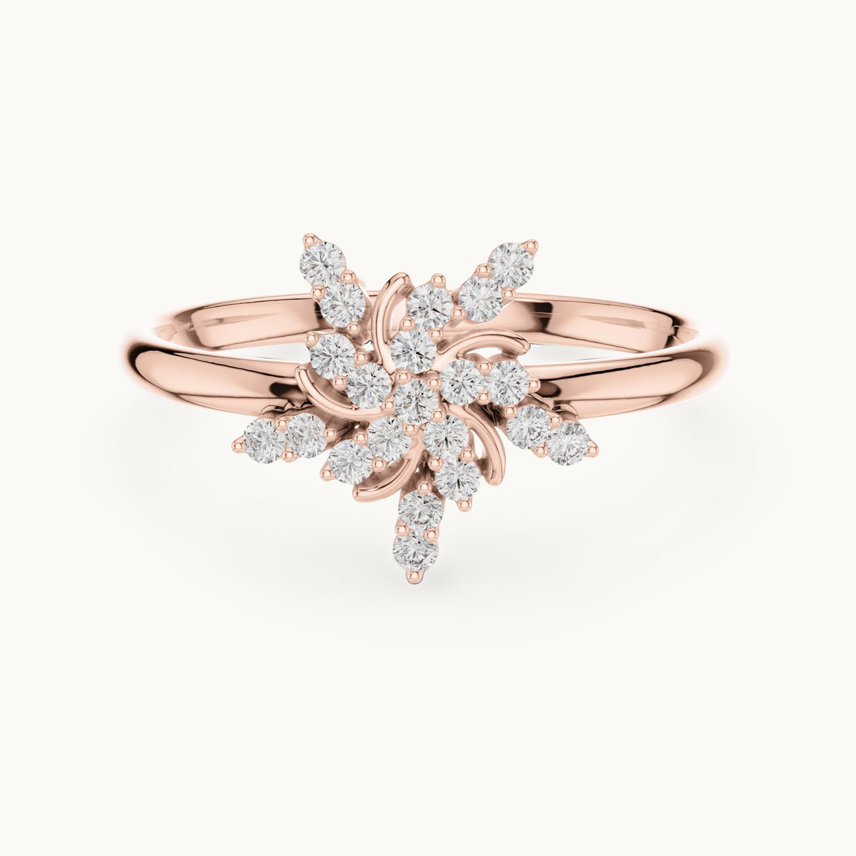 Round lab-grown diamond palm spray ring in rose gold, 0.126 CT TW, view 4