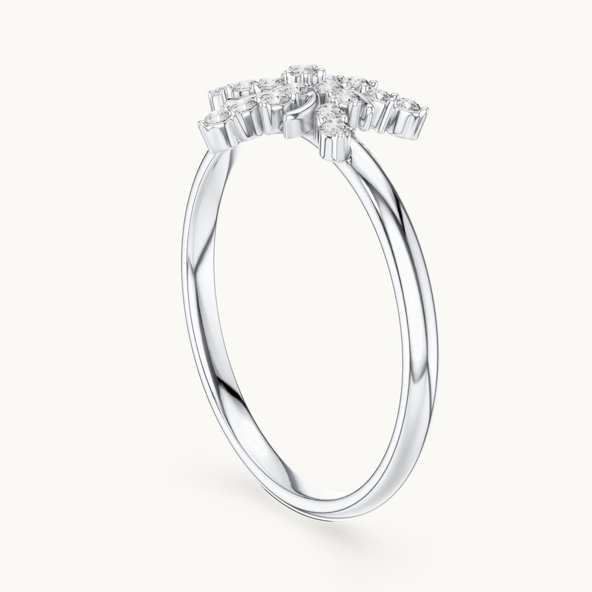 Round lab-grown diamond palm spray ring in white gold, 0.126 CT TW, view 1