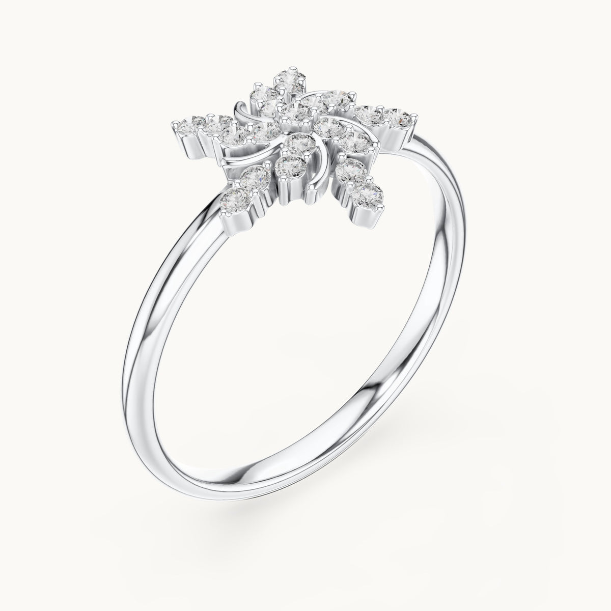 Round lab-grown diamond palm spray ring in white gold, 0.126 CT TW, view 2