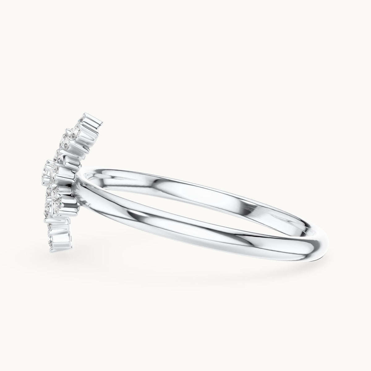 Round lab-grown diamond palm spray ring in white gold, 0.126 CT TW, view 3