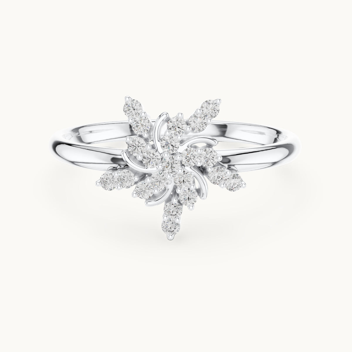 Round lab-grown diamond palm spray ring in white gold, 0.126 CT TW, view 4