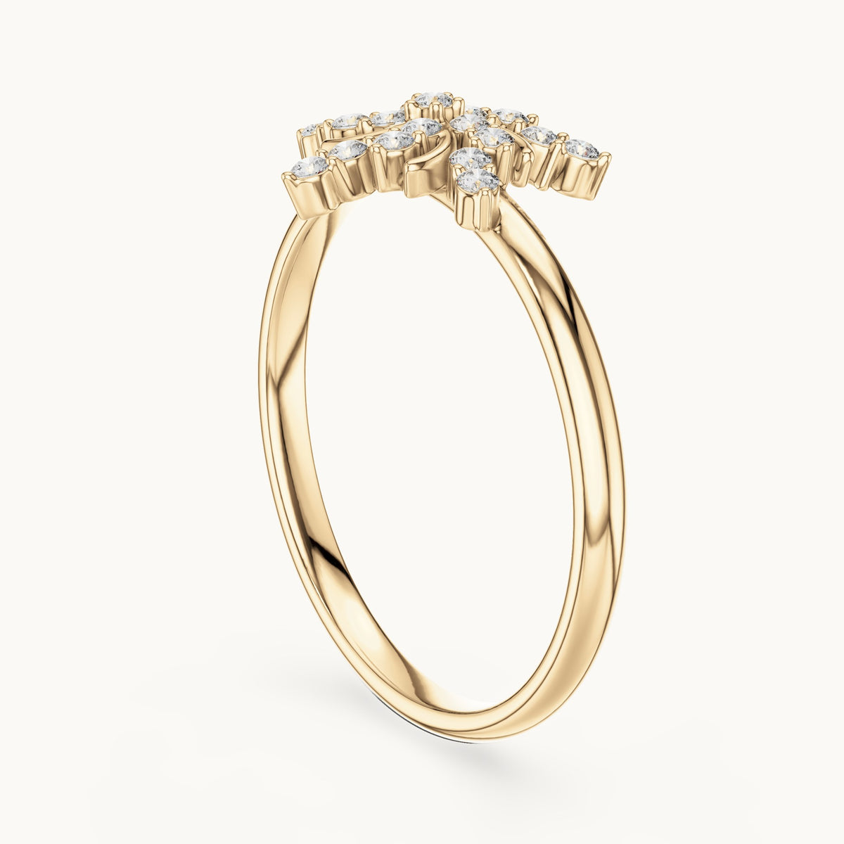 Round lab-grown diamond palm spray ring in yellow gold, 0.126 CT TW, view 1