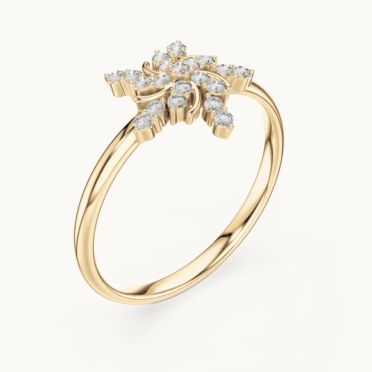 Round lab-grown diamond palm spray ring in yellow gold, 0.126 CT TW, view 2
