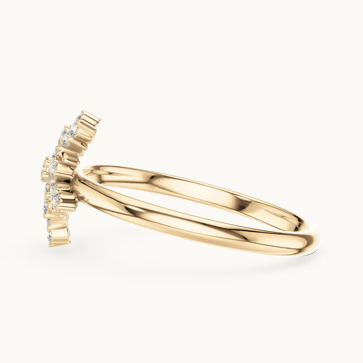 Round lab-grown diamond palm spray ring in yellow gold, 0.126 CT TW, view 3