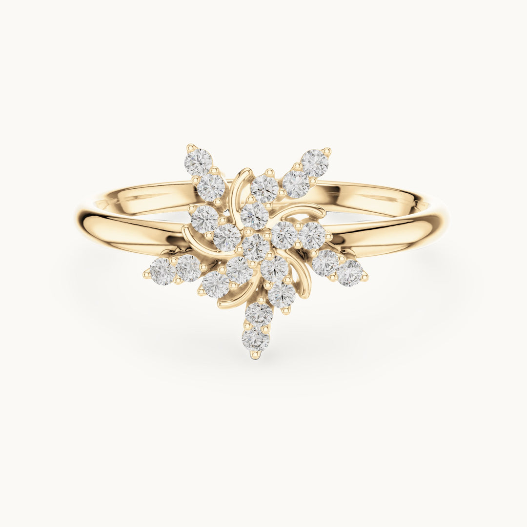 Round lab-grown diamond palm spray ring in yellow gold, 0.126 CT TW, view 4