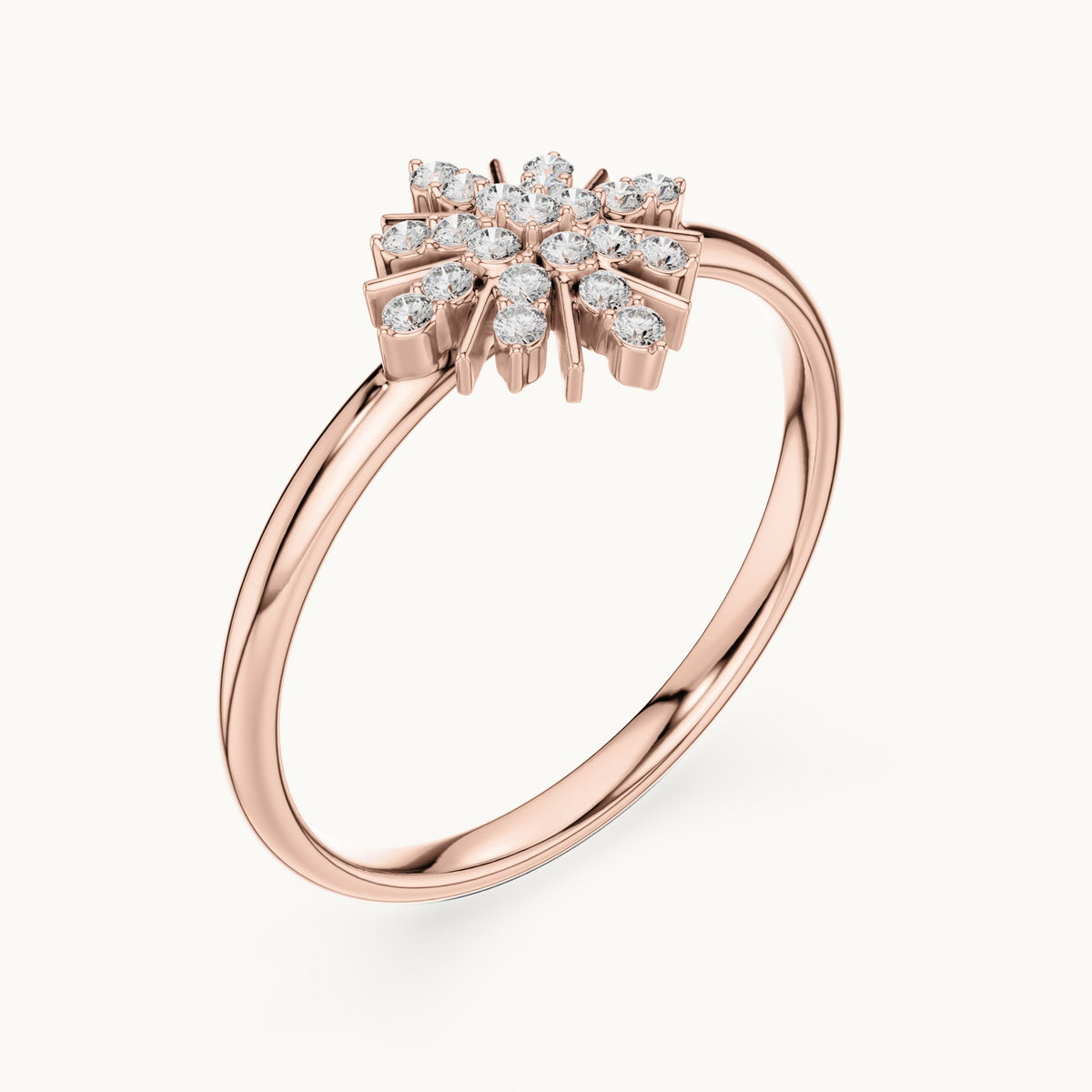 Round lab-grown diamond starburst pave ring in rose gold, 0.109 CT TW, view 2