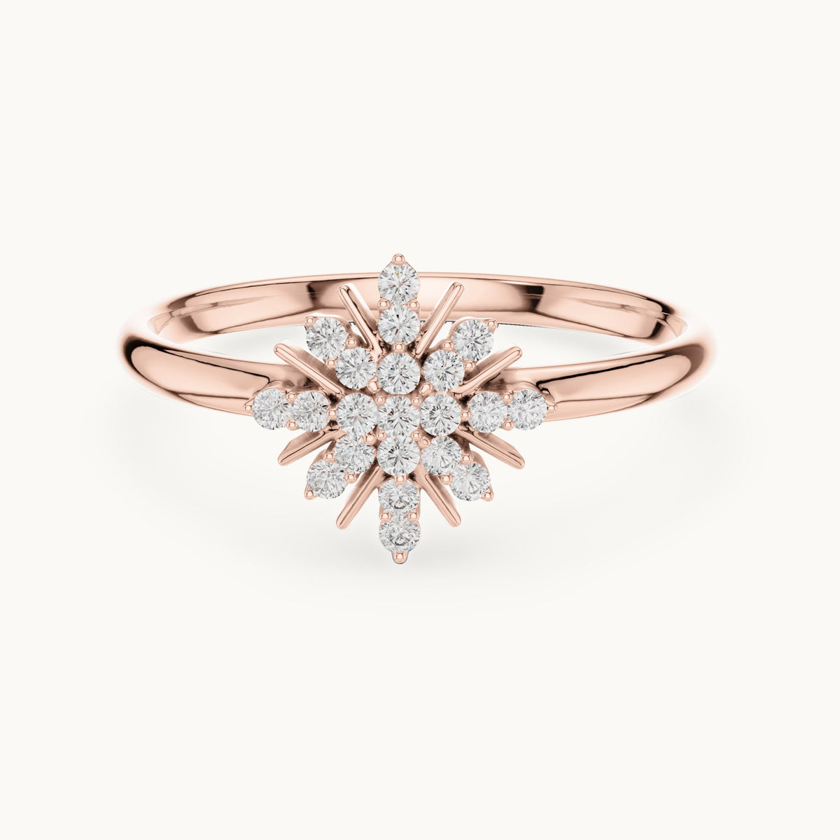 Round lab-grown diamond starburst pave ring in rose gold, 0.109 CT TW, view 4