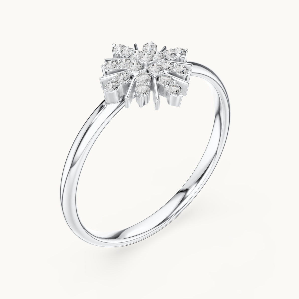 Round lab-grown diamond starburst pave ring in white gold, 0.109 CT TW, view 2