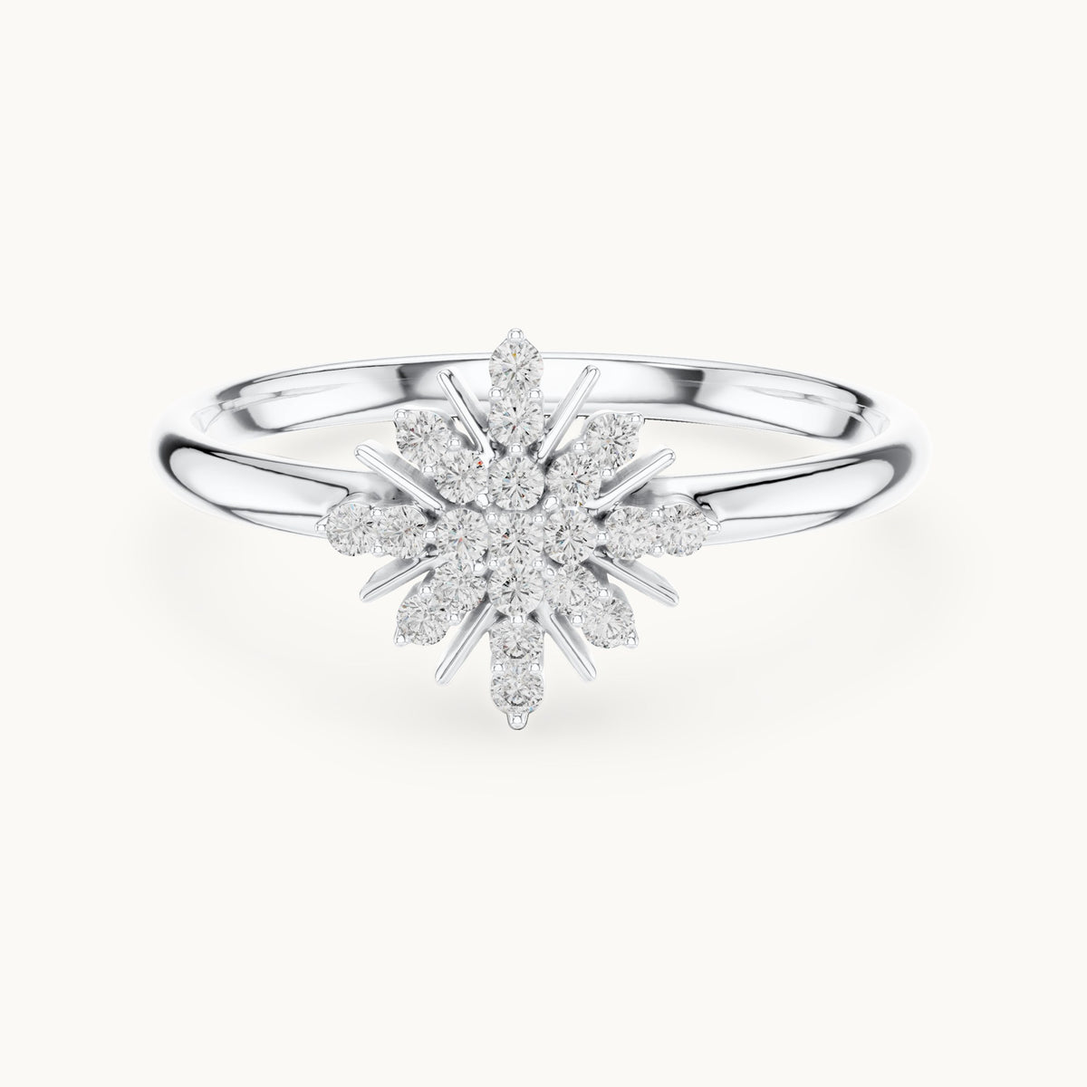 Round lab-grown diamond starburst pave ring in white gold, 0.109 CT TW, view 4