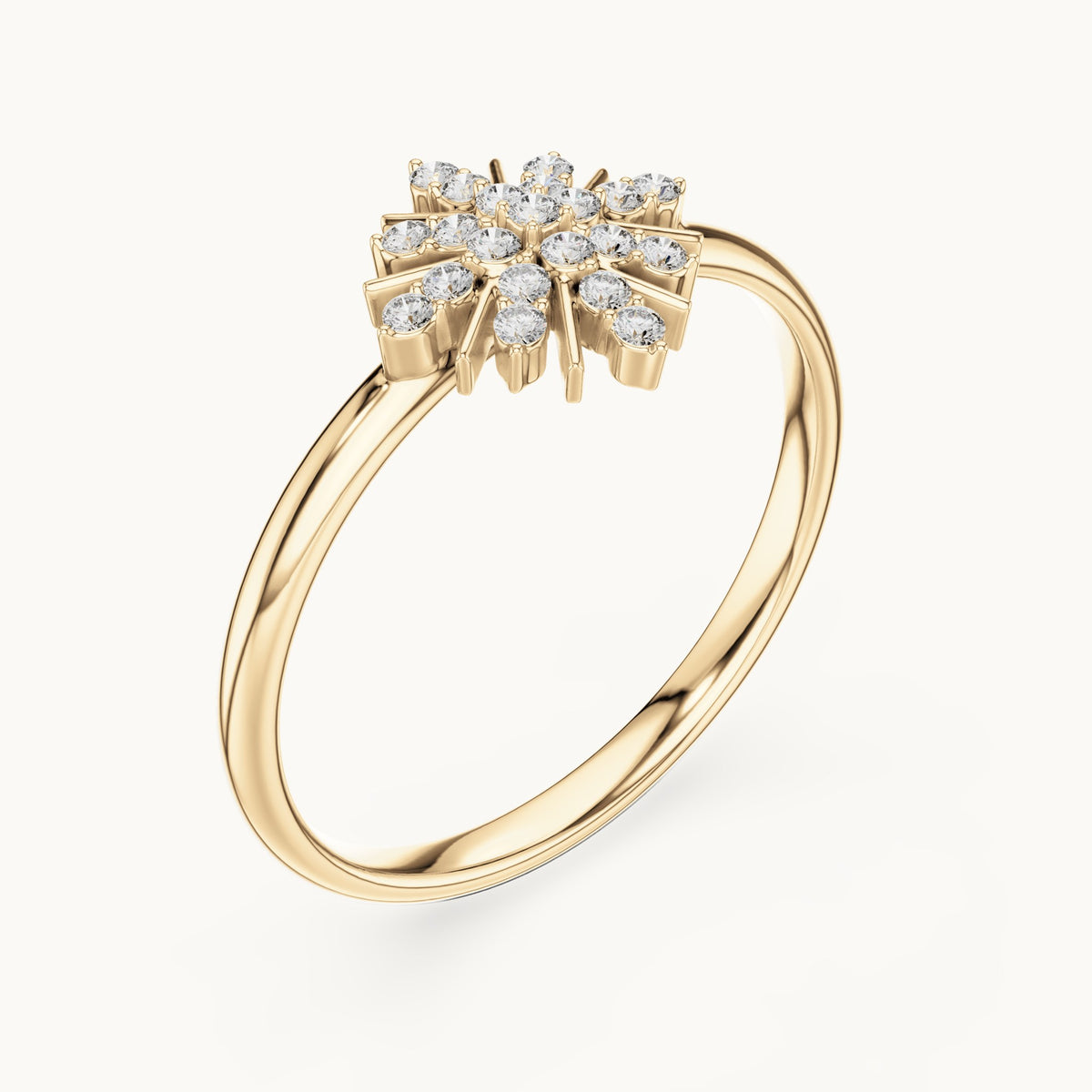 Round lab-grown diamond starburst pave ring in yellow gold, 0.109 CT TW, view 2