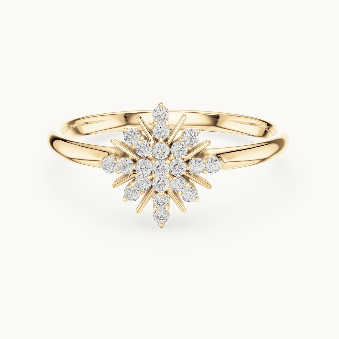 Round lab-grown diamond starburst pave ring in yellow gold, 0.109 CT TW, view 4