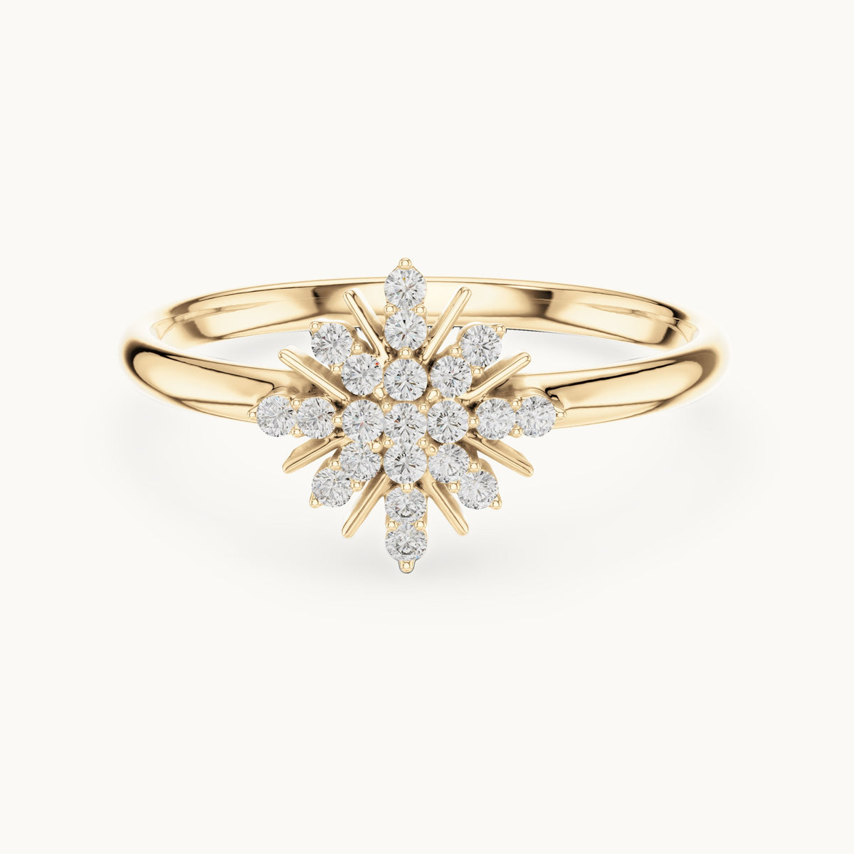 Round lab-grown diamond starburst pave ring in yellow gold, 0.109 CT TW, view 4