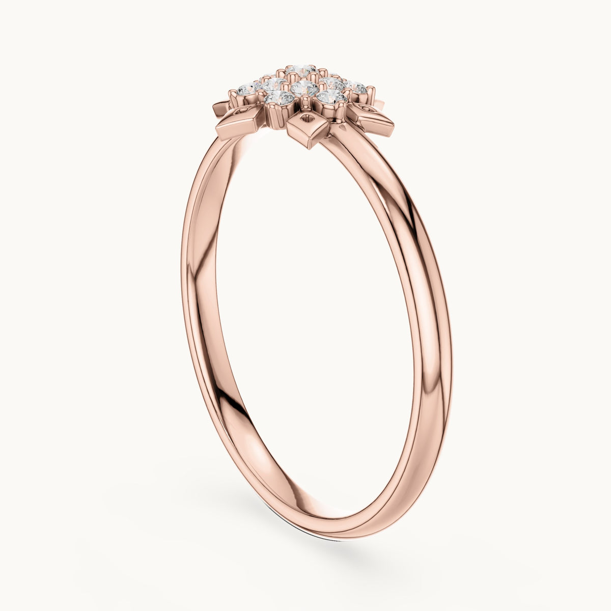 Round lab-grown diamond starburst cluster ring in rose gold, 0.068 CT TW, view 1