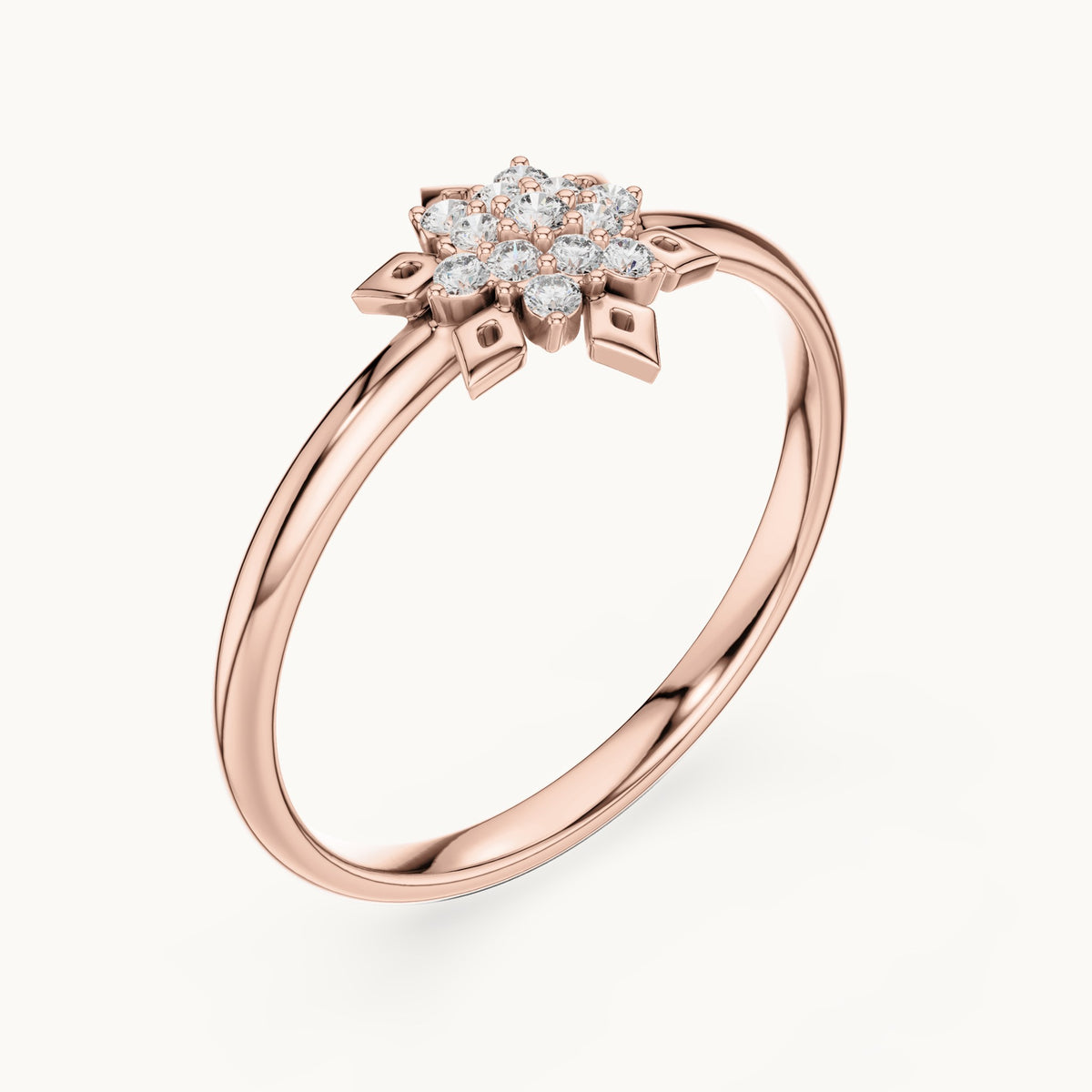 Round lab-grown diamond starburst cluster ring in rose gold, 0.068 CT TW, view 2