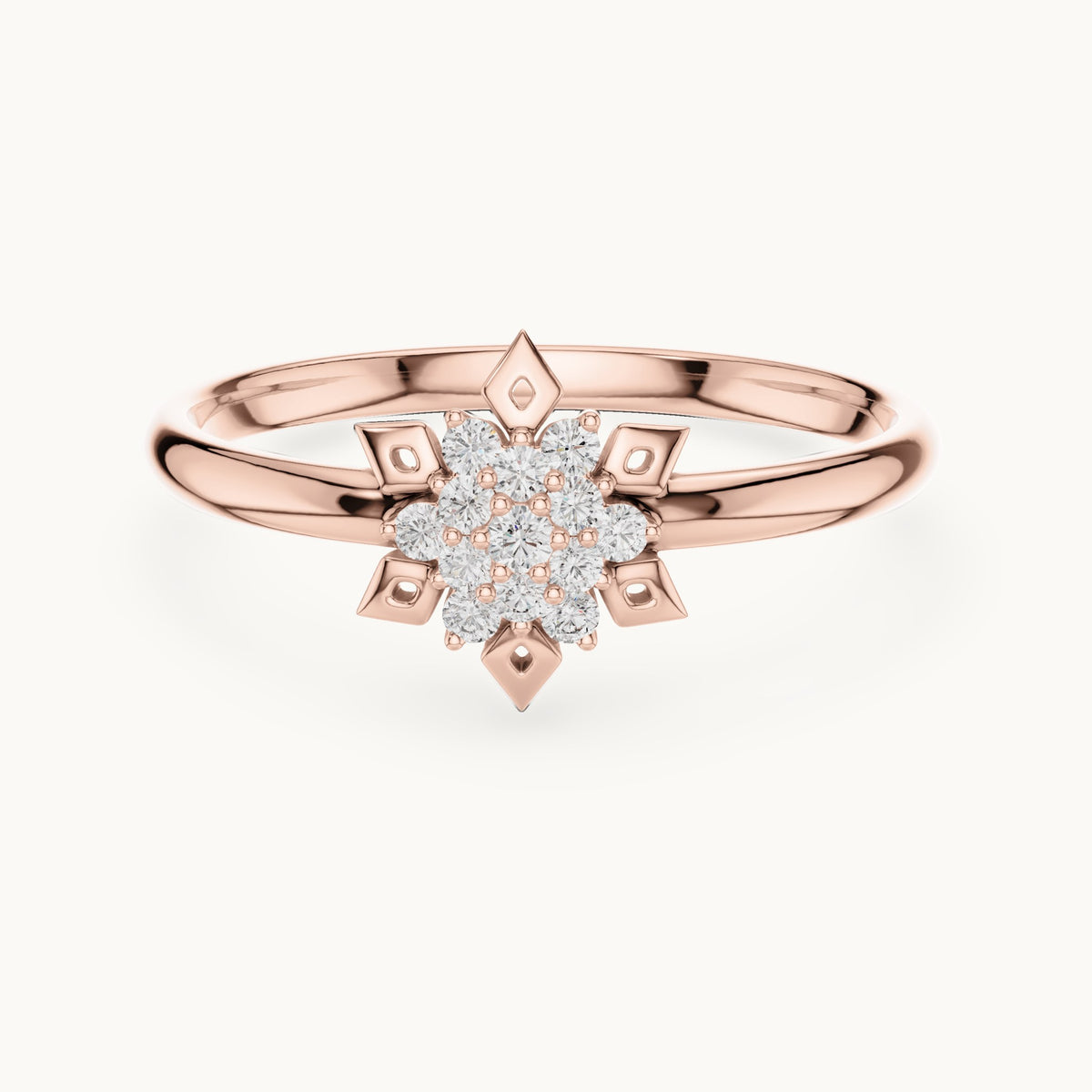 Round lab-grown diamond starburst cluster ring in rose gold, 0.068 CT TW, view 4