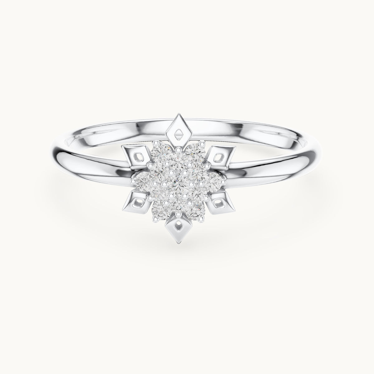 Round lab-grown diamond starburst cluster ring in white gold, 0.068 CT TW, view 4