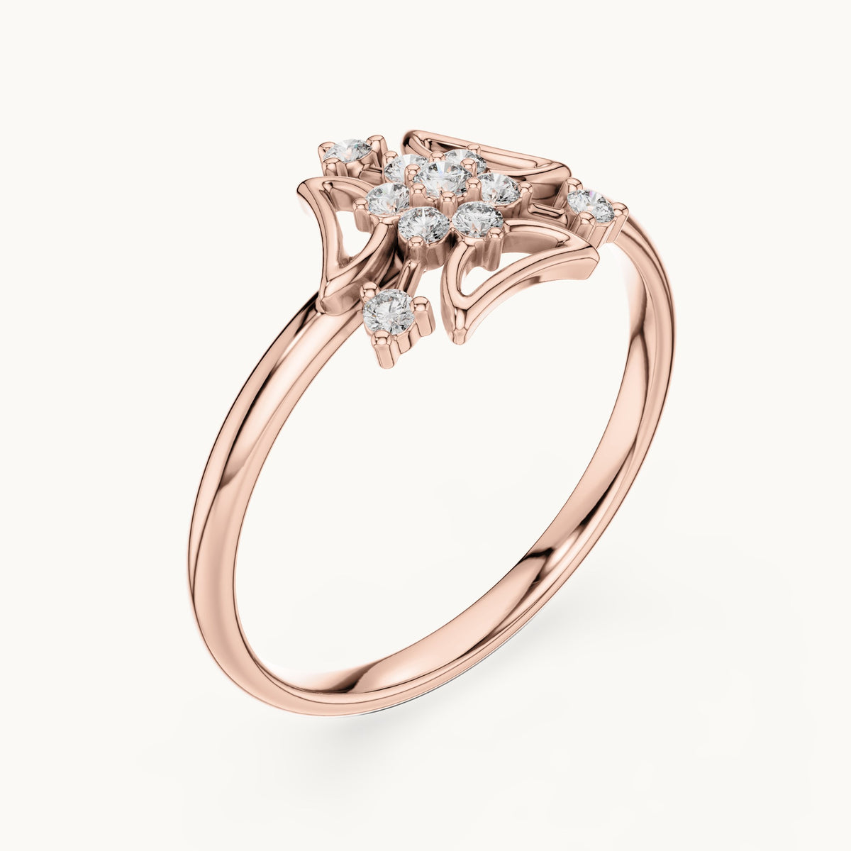 Round lab-grown diamond art deco cluster ring in rose gold, 0.084 CT TW, view 2