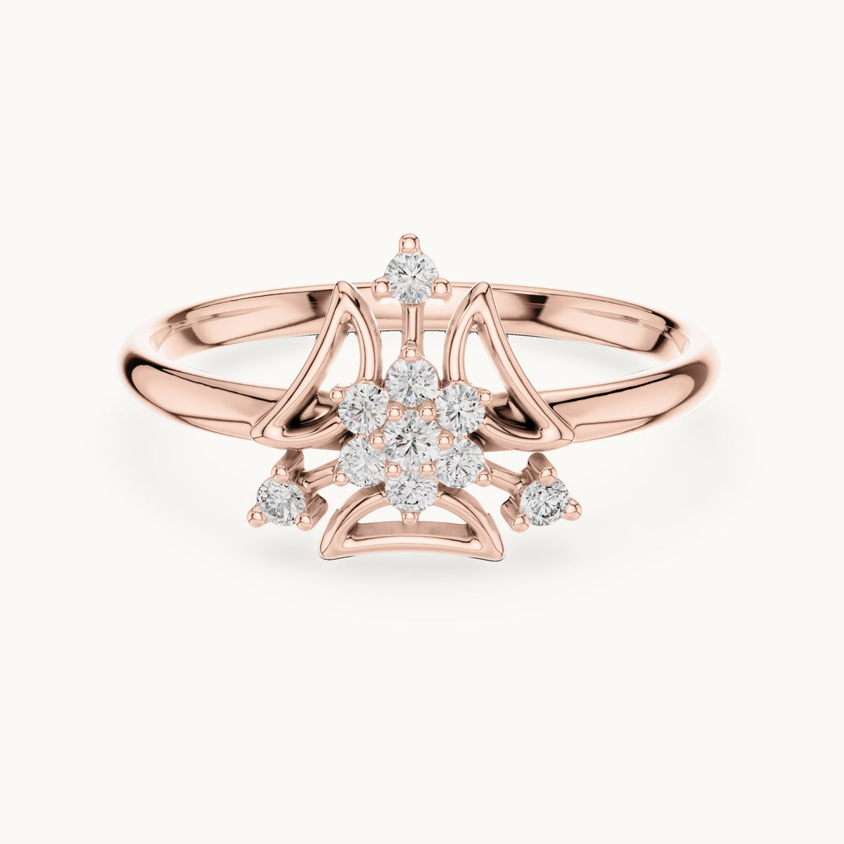 Round lab-grown diamond art deco cluster ring in rose gold, 0.084 CT TW, view 4