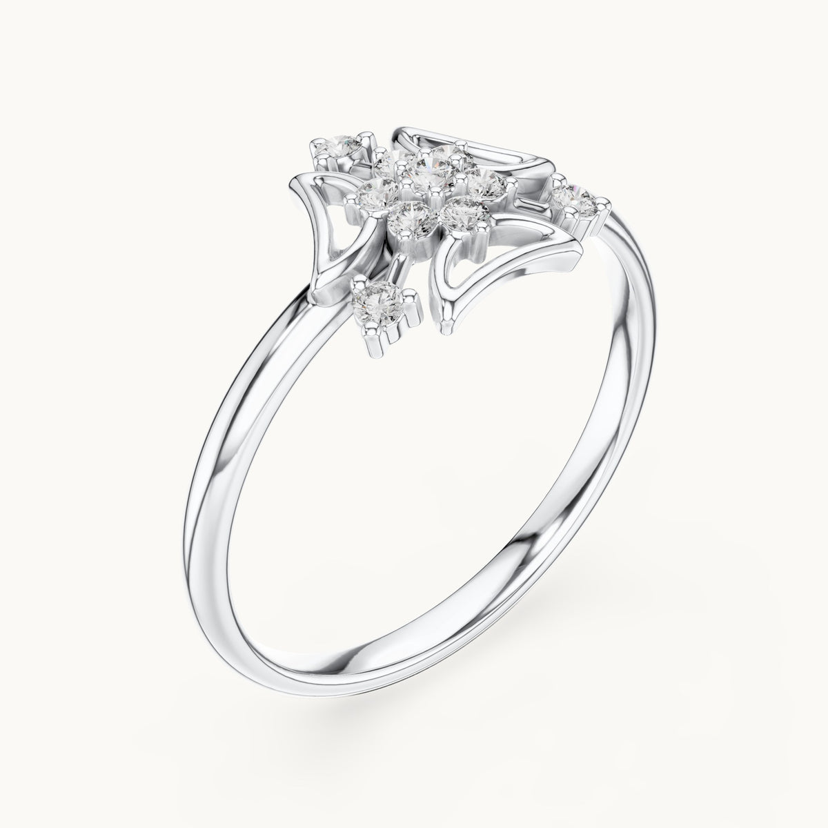 Round lab-grown diamond art deco cluster ring in white gold, 0.084 CT TW, view 2