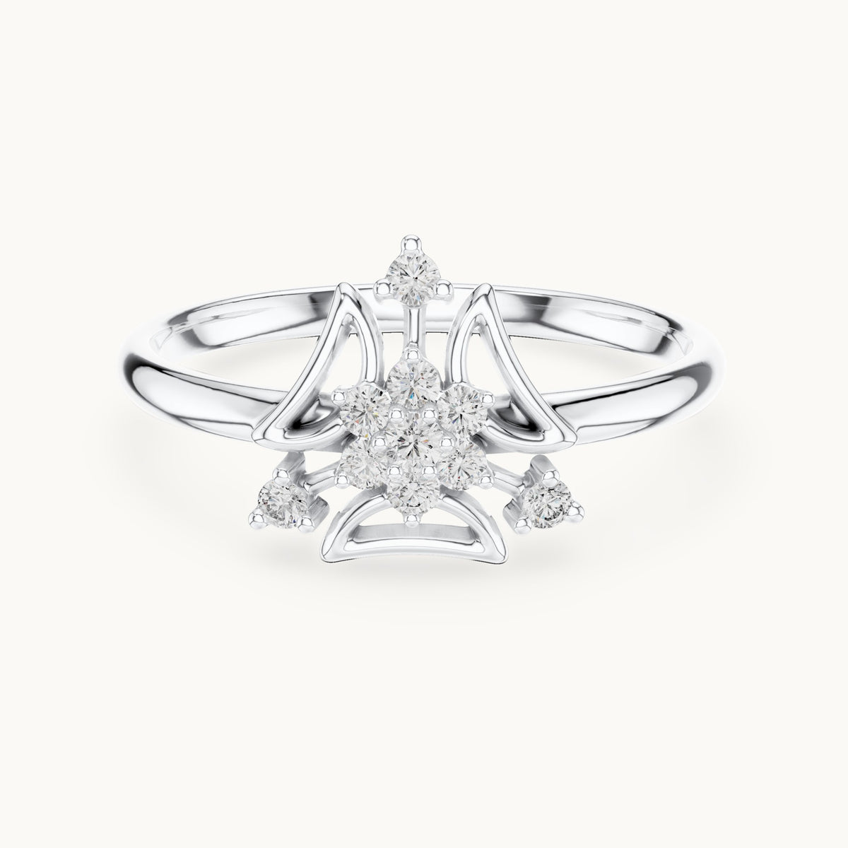 Round lab-grown diamond art deco cluster ring in white gold, 0.084 CT TW, view 4