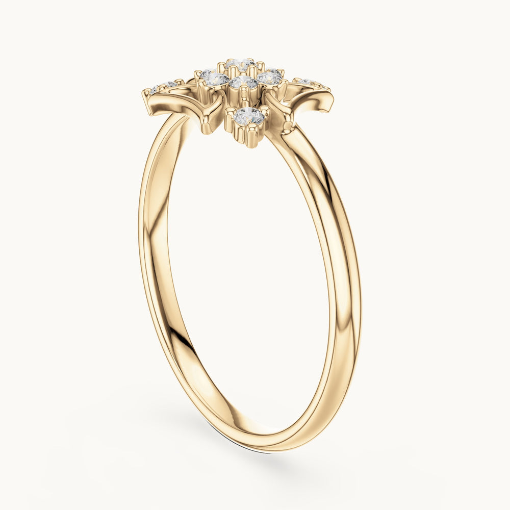 Round lab-grown diamond art deco cluster ring in yellow gold, 0.084 CT TW, view 1