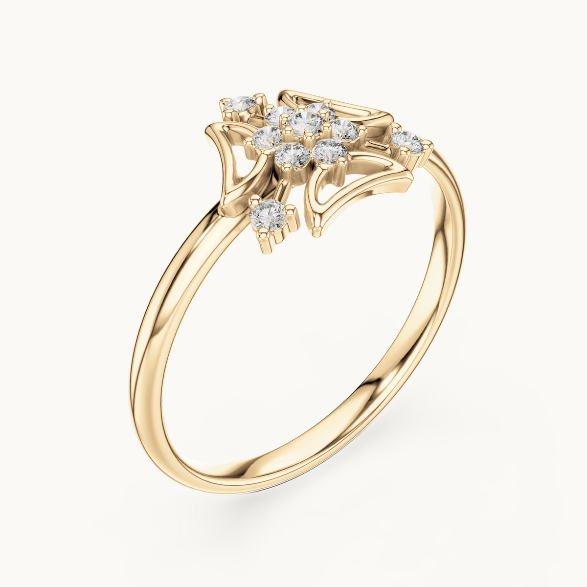 Round lab-grown diamond art deco cluster ring in yellow gold, 0.084 CT TW, view 2