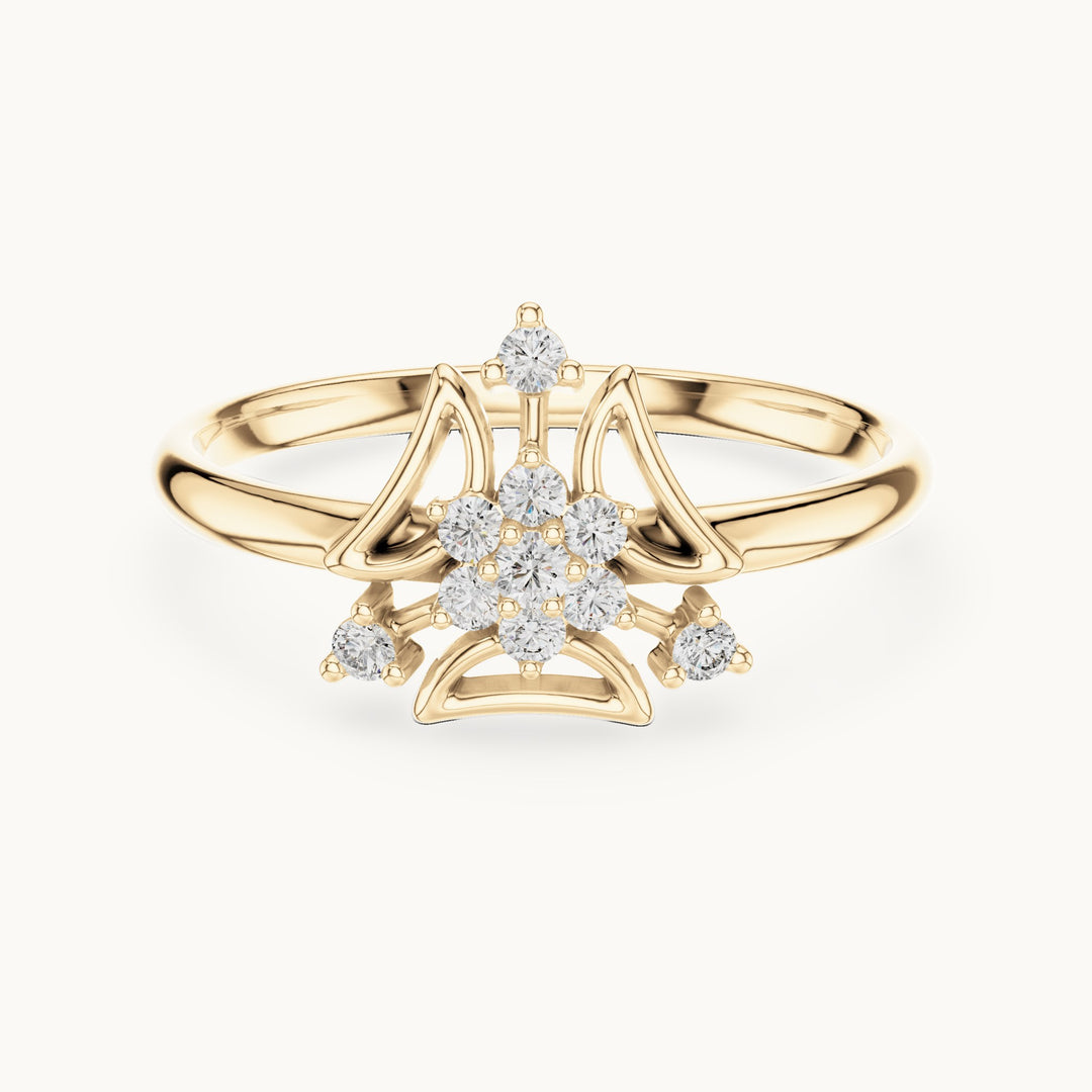 Round lab-grown diamond art deco cluster ring in yellow gold, 0.084 CT TW, view 4