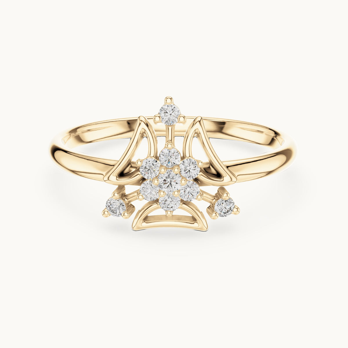 Round lab-grown diamond art deco cluster ring in yellow gold, 0.084 CT TW, view 4