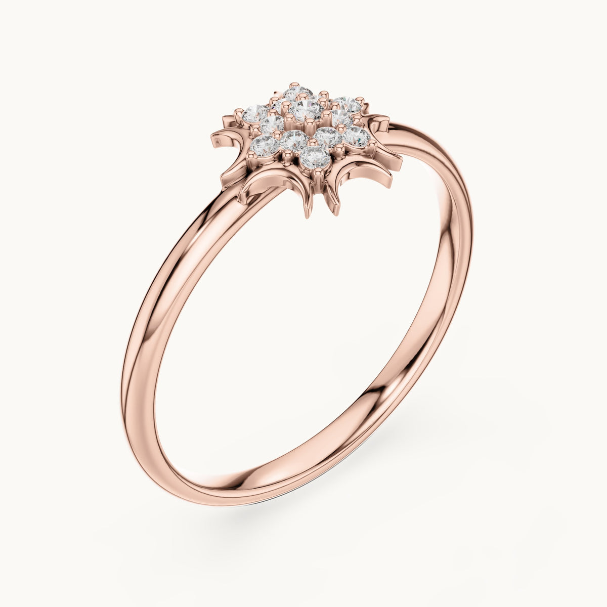 Round lab-grown diamond crescent cluster ring in rose gold, 0.068 CT TW, view 2