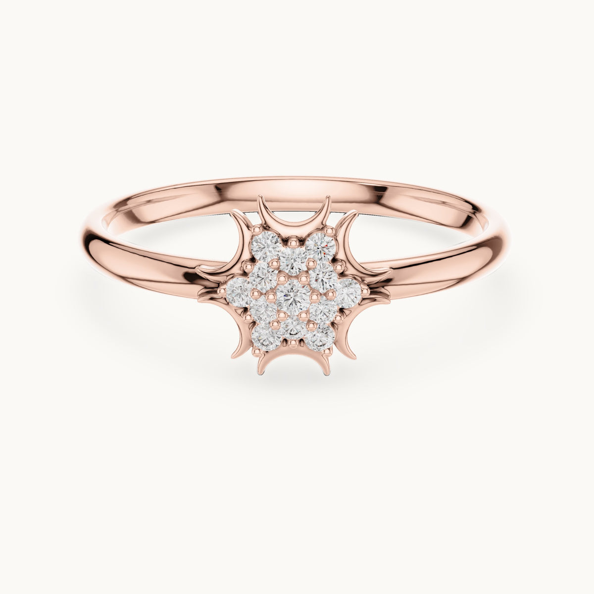 Round lab-grown diamond crescent cluster ring in rose gold, 0.068 CT TW, view 4