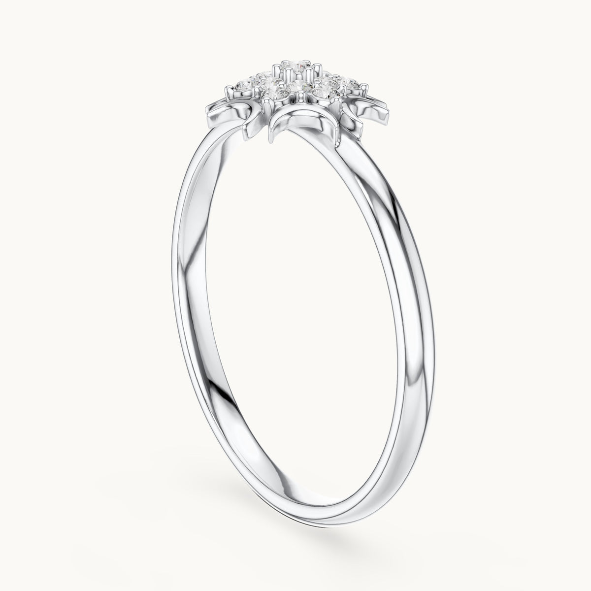 Round lab-grown diamond crescent cluster ring in white gold, 0.068 CT TW, view 1