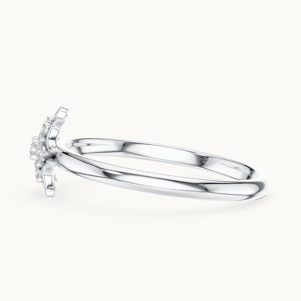 Round lab-grown diamond crescent cluster ring in white gold, 0.068 CT TW, view 3