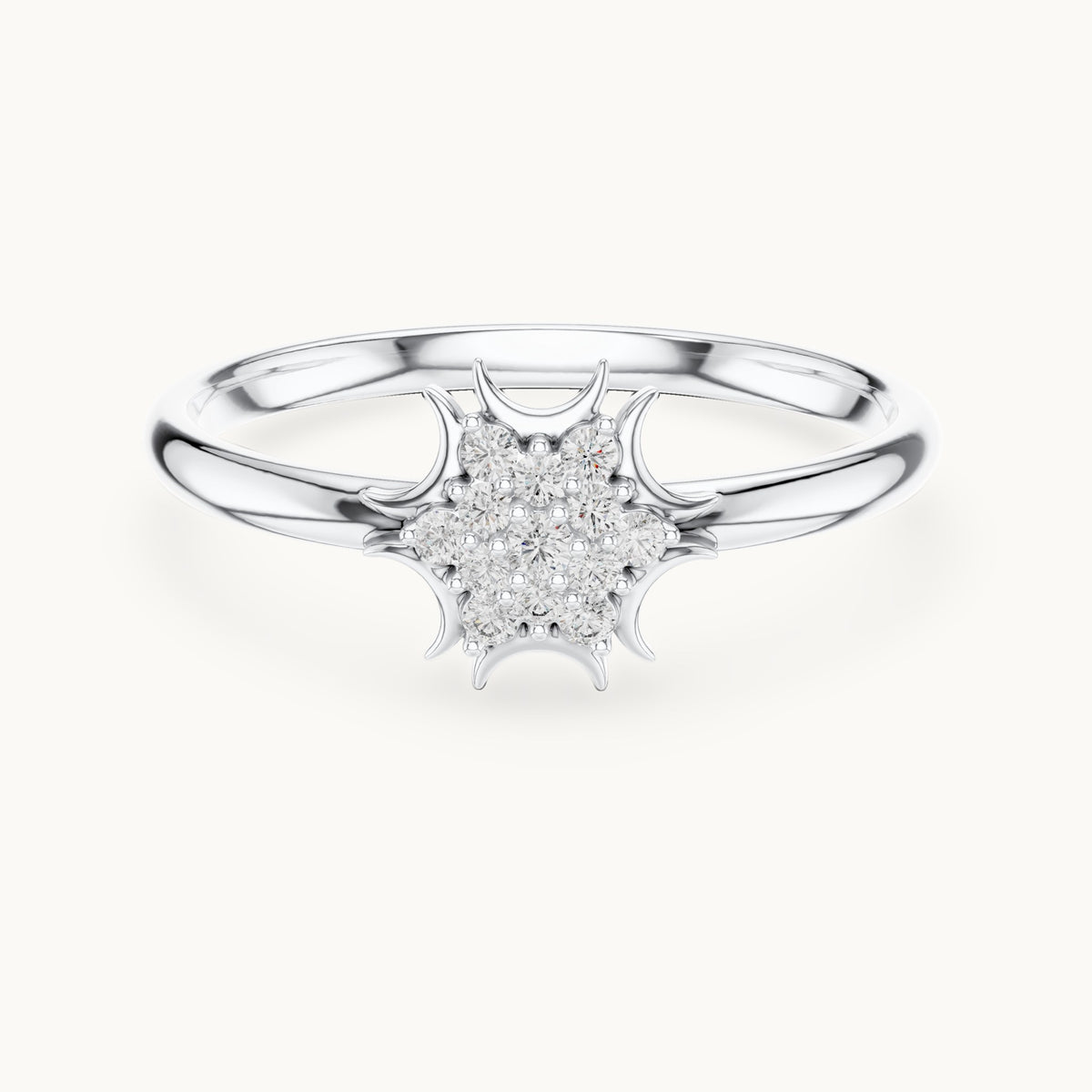 Round lab-grown diamond crescent cluster ring in white gold, 0.068 CT TW, view 4