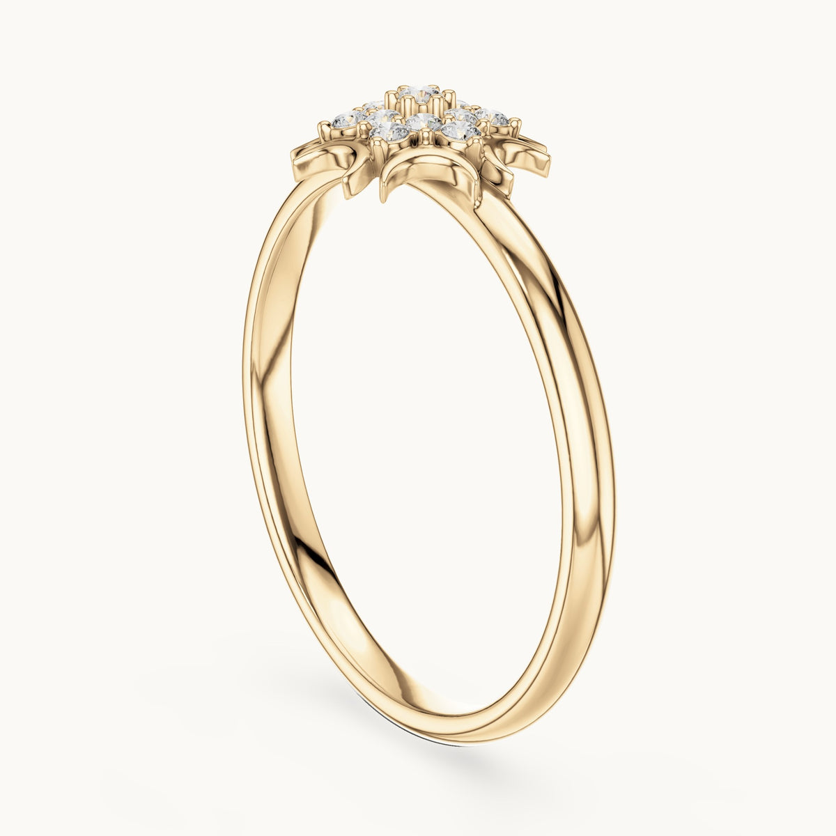 Round lab-grown diamond crescent cluster ring in yellow gold, 0.068 CT TW, view 1