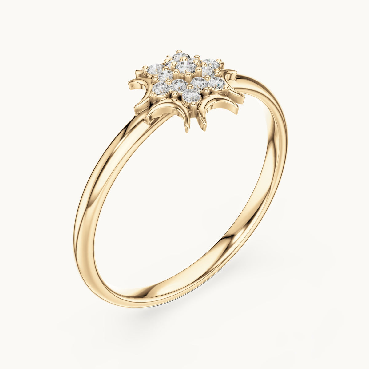 Round lab-grown diamond crescent cluster ring in yellow gold, 0.068 CT TW, view 2