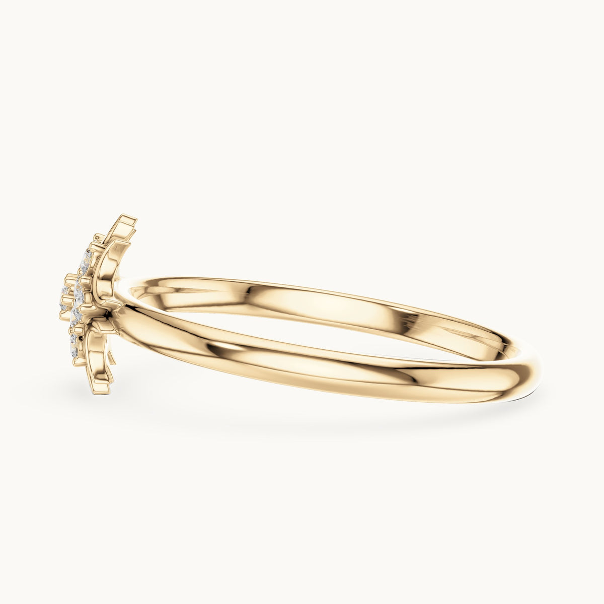 Round lab-grown diamond crescent cluster ring in yellow gold, 0.068 CT TW, view 3
