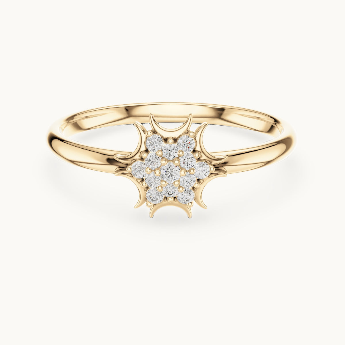 Round lab-grown diamond crescent cluster ring in yellow gold, 0.068 CT TW, view 4