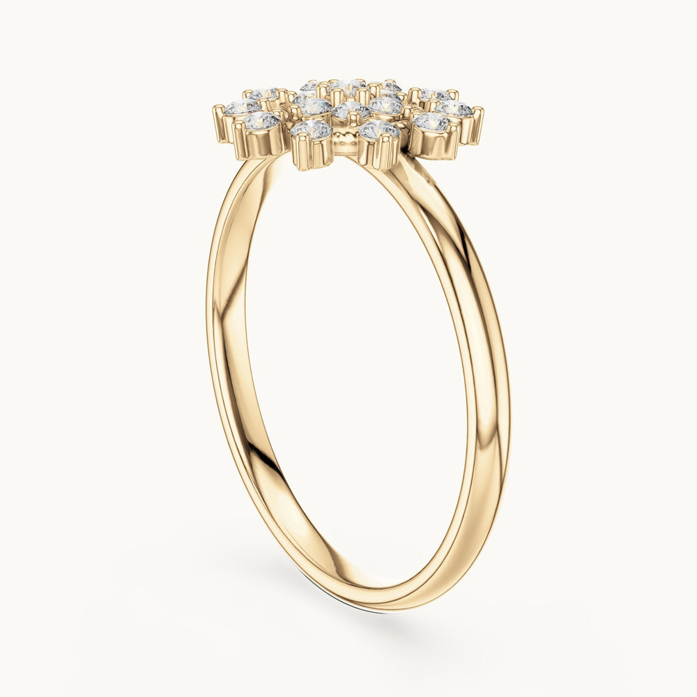 Round lab-grown diamond beaded halo cluster ring in yellow gold, 0.14 CT TW, view 1