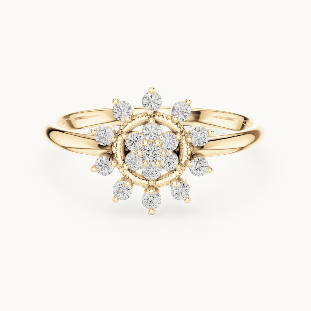 Round lab-grown diamond beaded halo cluster ring in yellow gold, 0.14 CT TW, view 4