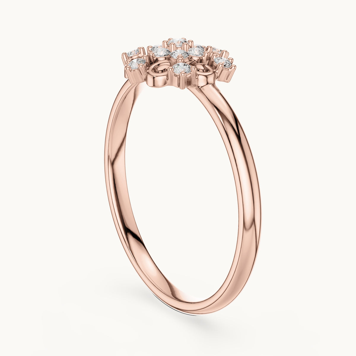 Round lab-grown diamond scroll cluster ring in rose gold, 0.082 CT TW, view 1