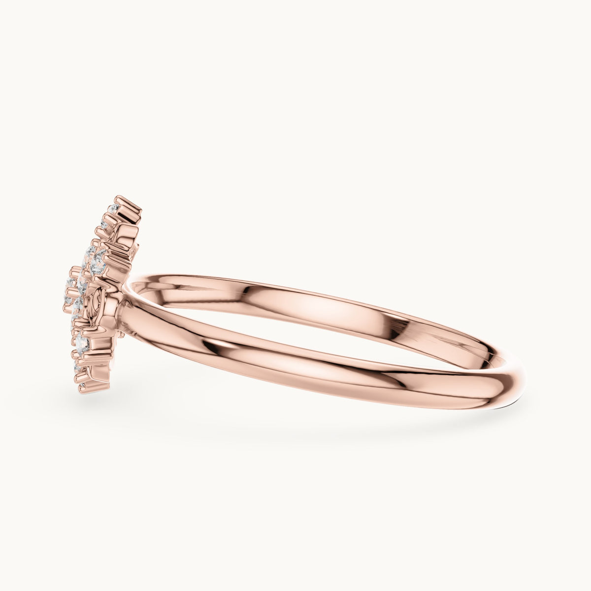 Round lab-grown diamond scroll cluster ring in rose gold, 0.082 CT TW, view 3