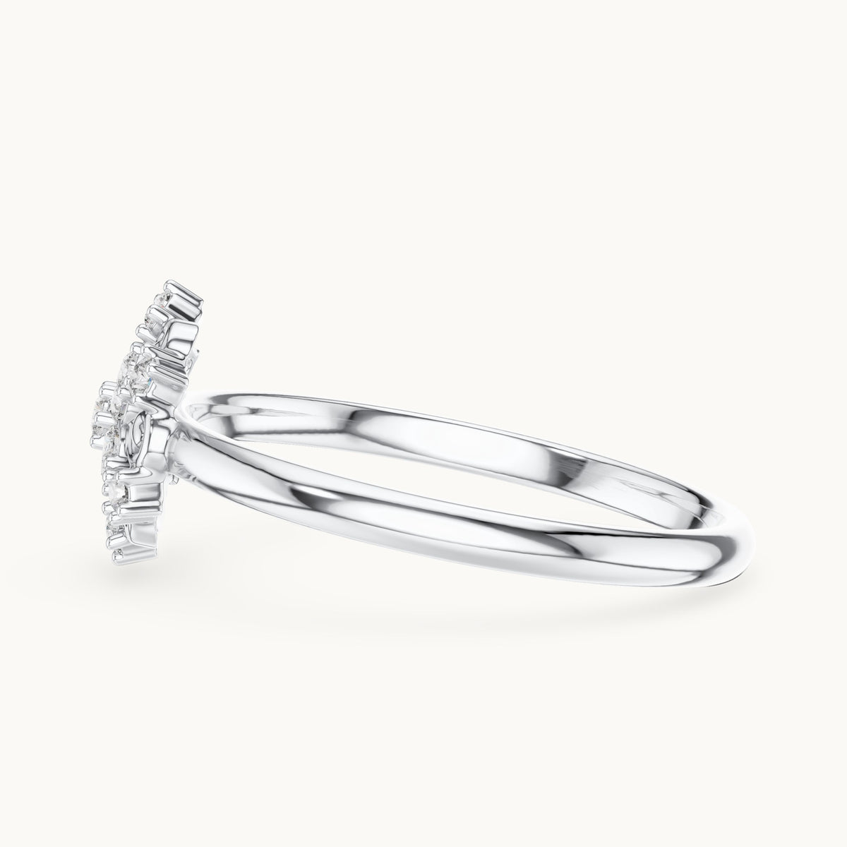 Round lab-grown diamond scroll cluster ring in white gold, 0.082 CT TW, view 3