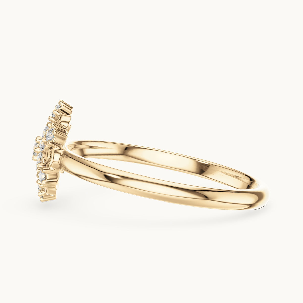 Round lab-grown diamond scroll cluster ring in yellow gold, 0.082 CT TW, view 3