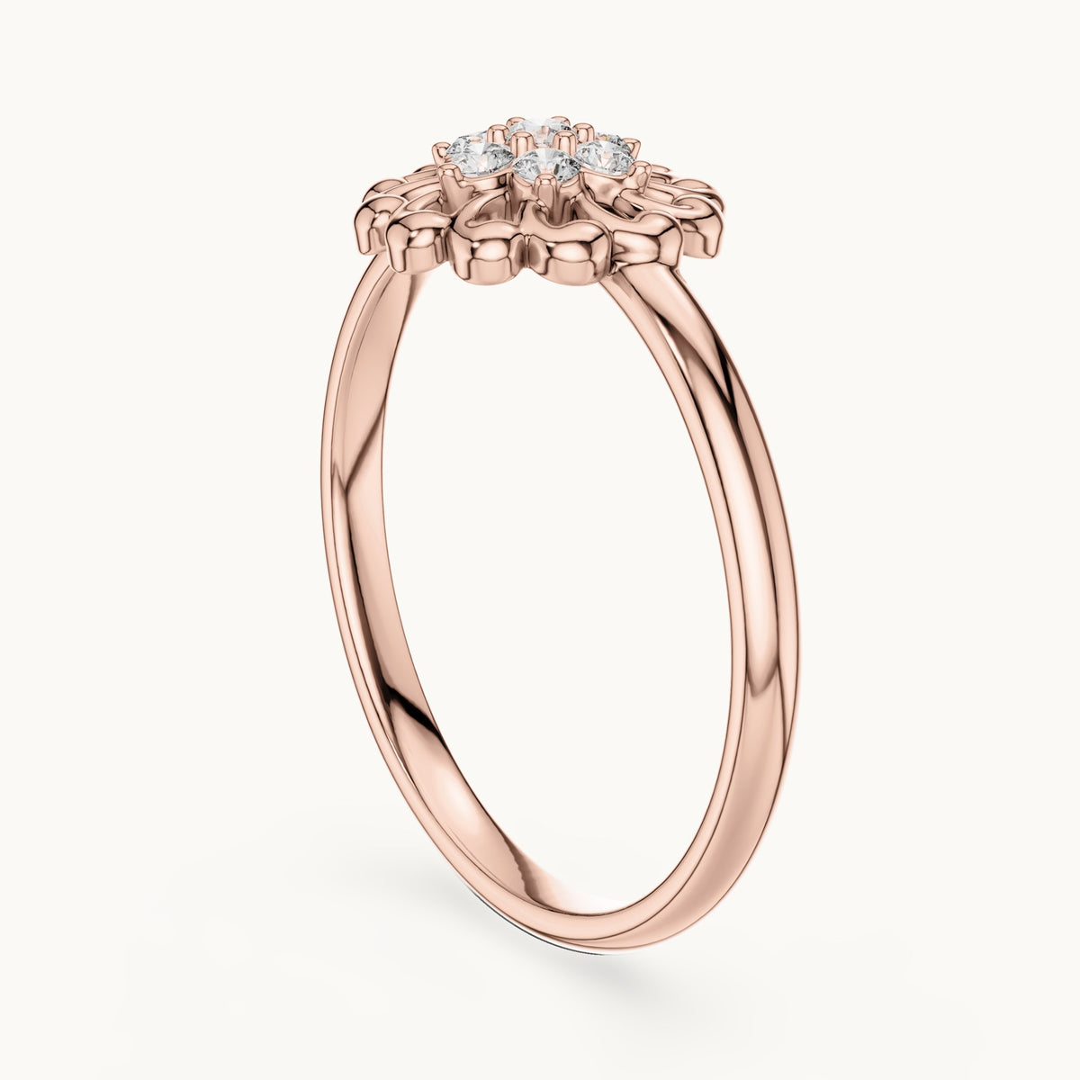 Round lab-grown diamond scalloped flower ring in rose gold, 0.075 CT TW, view 1