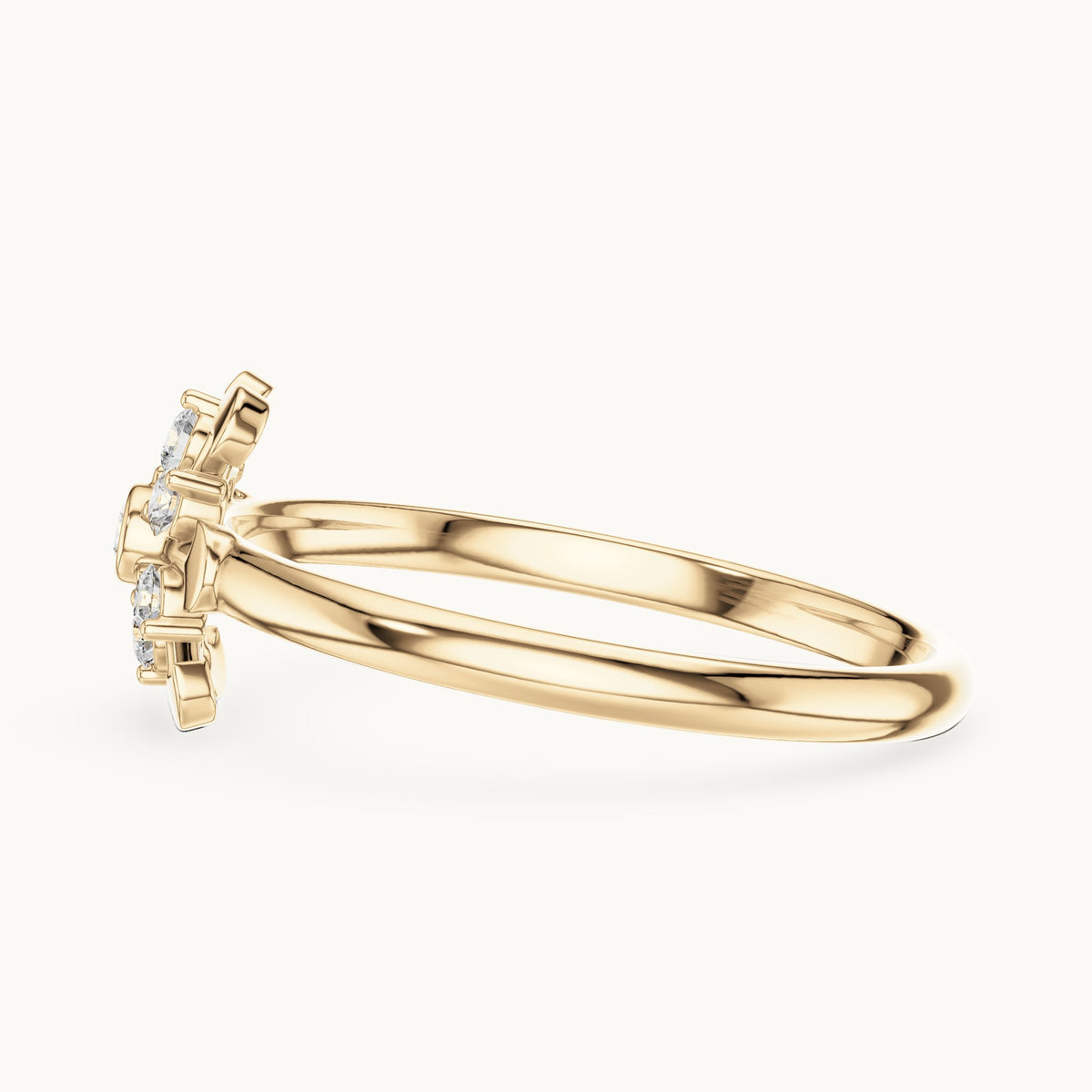 Round lab-grown diamond bezel center flower ring in yellow gold, 0.090 CT TW, view 3