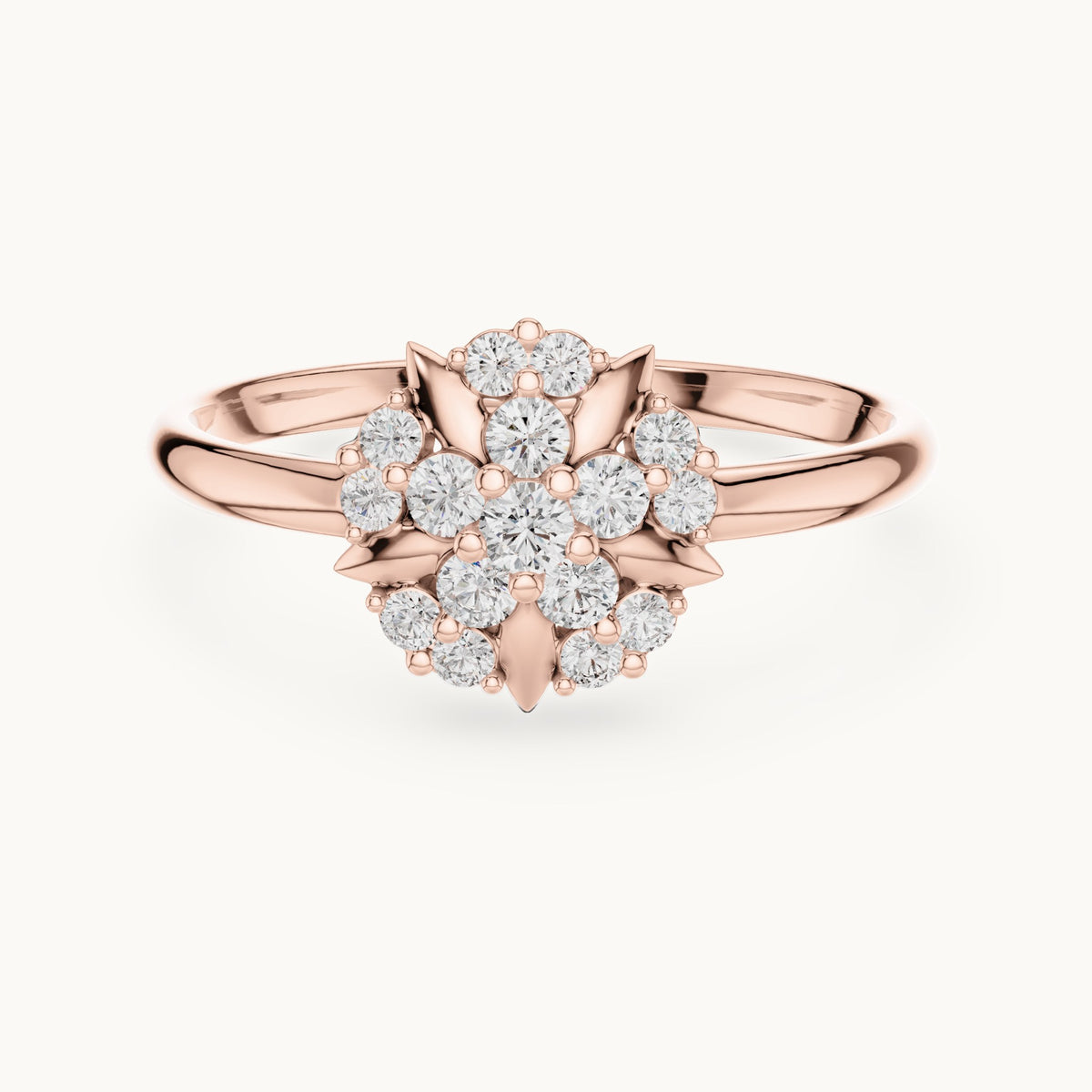 Round lab-grown diamond leaf cluster flower ring in rose gold, 0.175 CT TW, view 4
