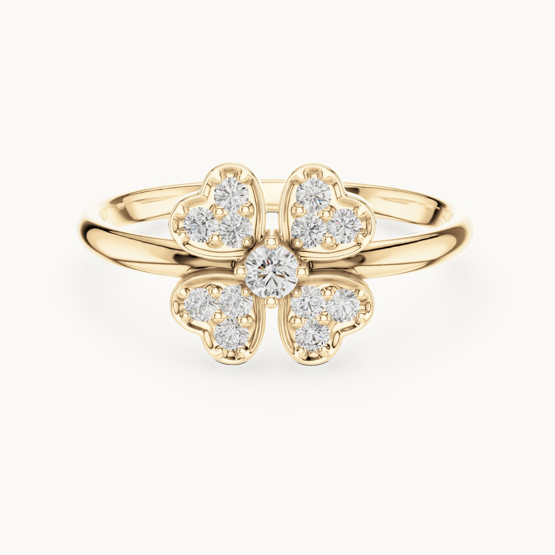 Round lab-grown diamond four-heart clover ring in yellow gold, 0.155 CT TW, view 4